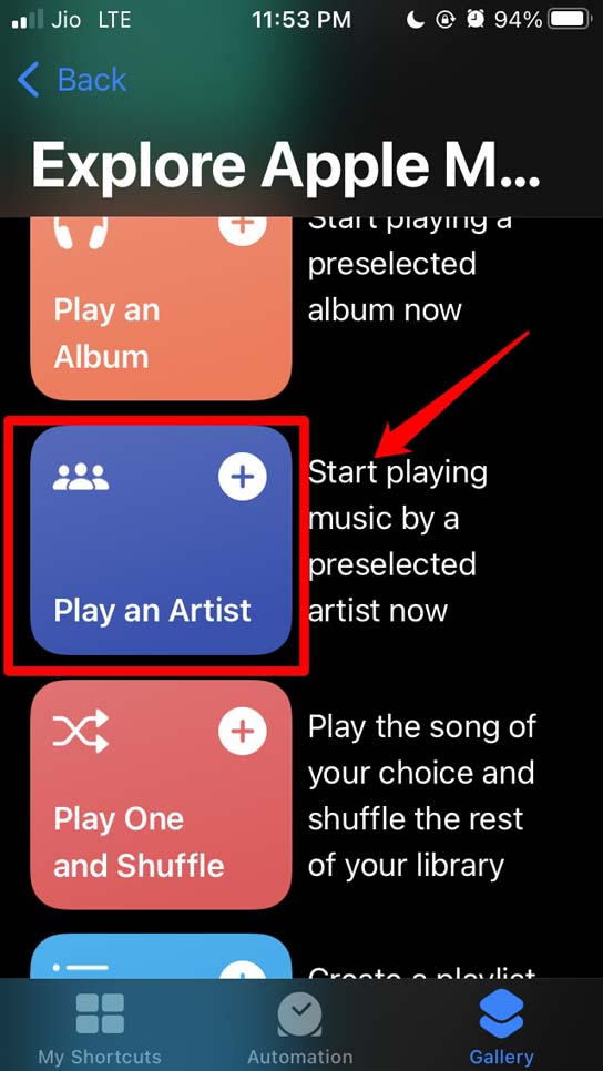 selecionar um atalho do Siri