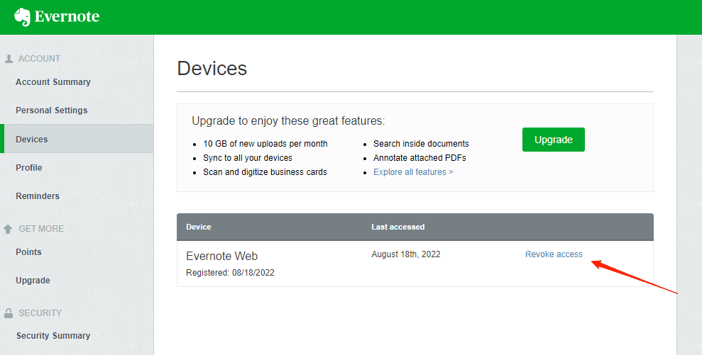 Verifica el número de dispositivos para tu cuenta de Evernote