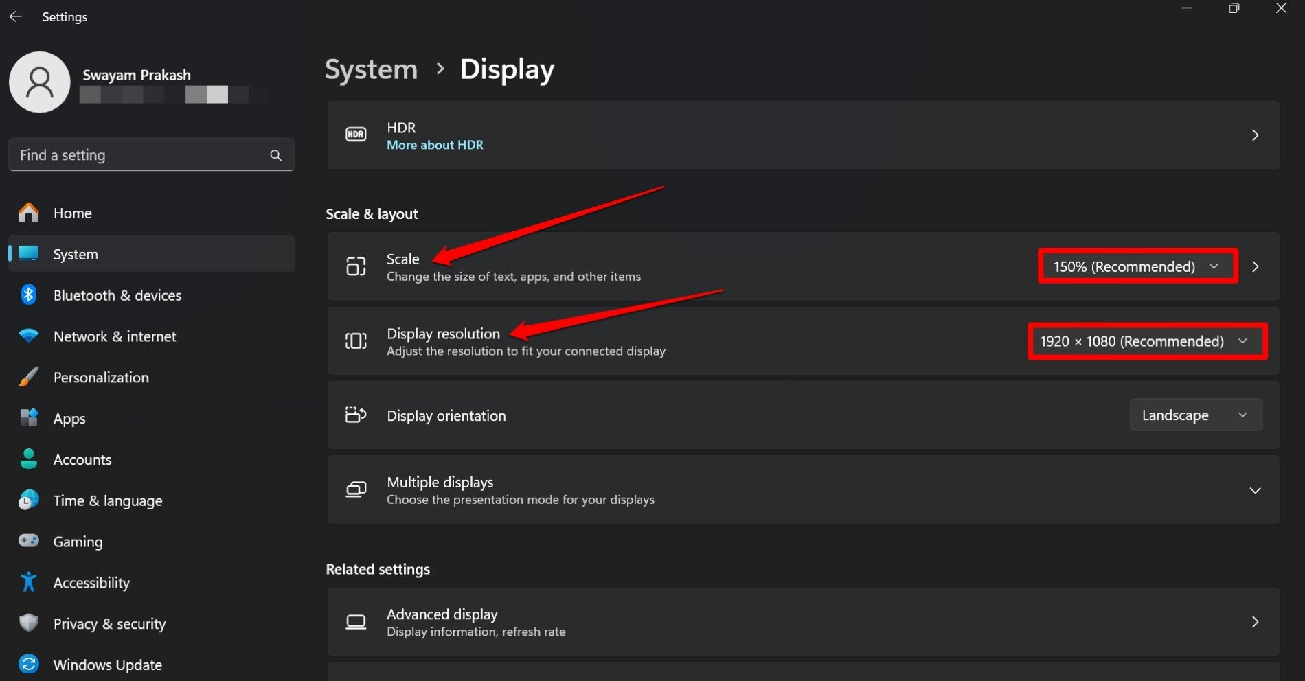 Standard-Skalierung und Bildschirmauflösung in Windows 11 festlegen