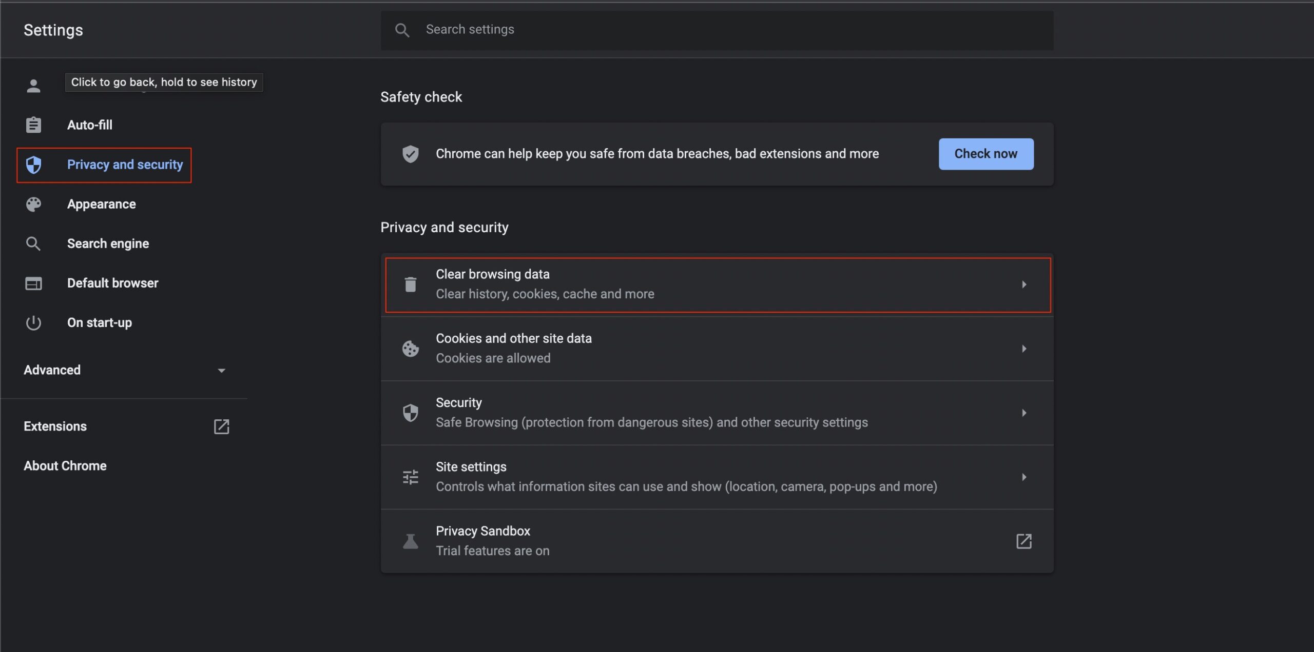 Datenschutz und Sicherheit Chrome