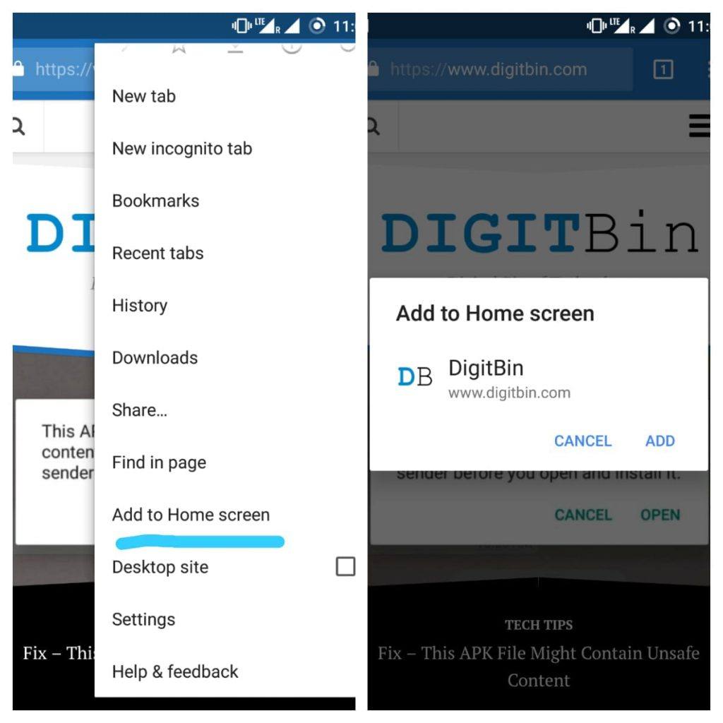 ホーム画面にDigitBinを追加