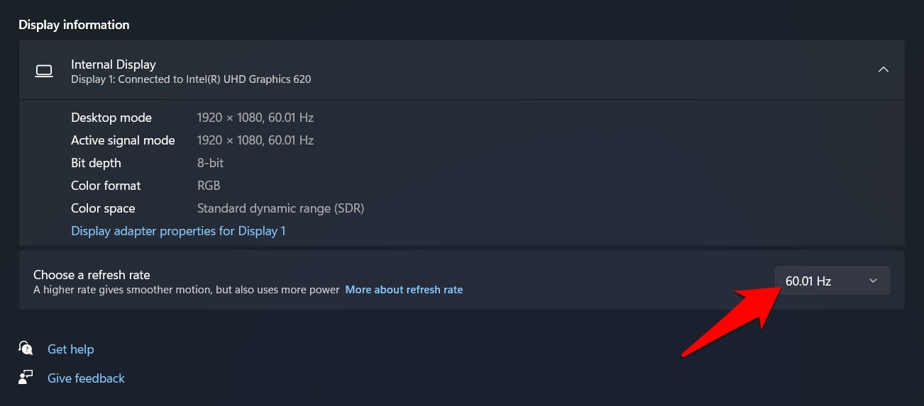 cambiar frecuencia de actualización windows 11