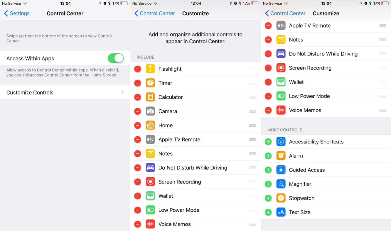 Dentro de las betas: el Centro de Control de iOS 11 se vuelve personalizable, añade Grabación de Pantalla