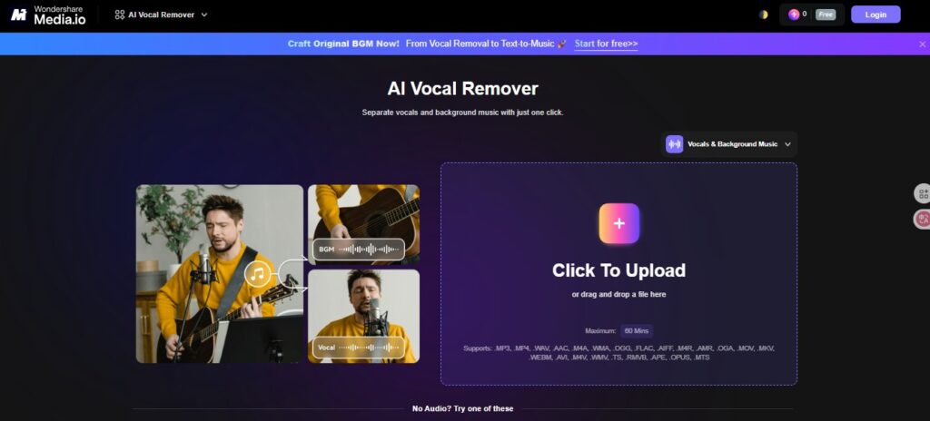 media.io eliminador de voces
