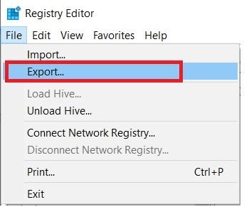 Export-Registrierungs-Editor