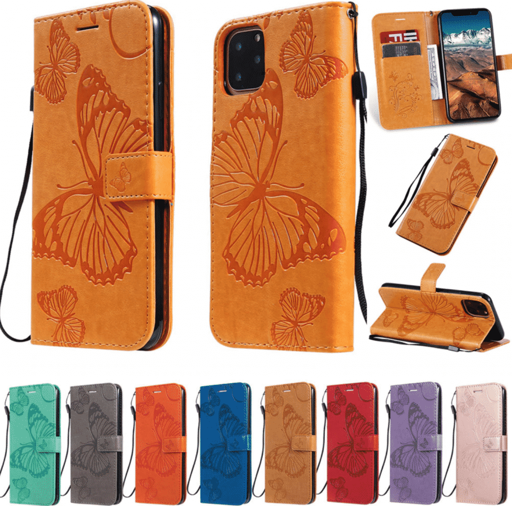 Custodia Portafoglio in Pelle Farfalla per iPhone 11, iPhone 11 Pro e iPhone 11 Pro Max