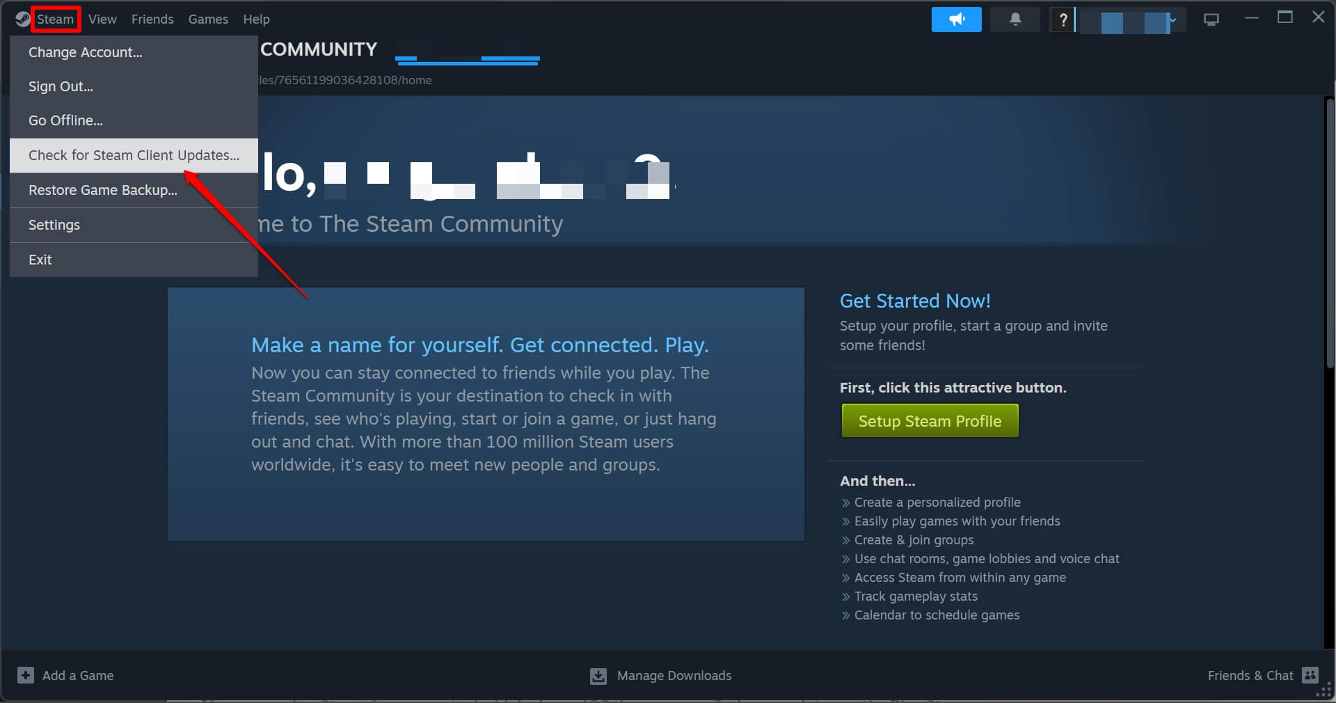 vérifier les mises à jour du client Steam PC