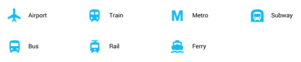 íconos de modo de transporte en Google Maps