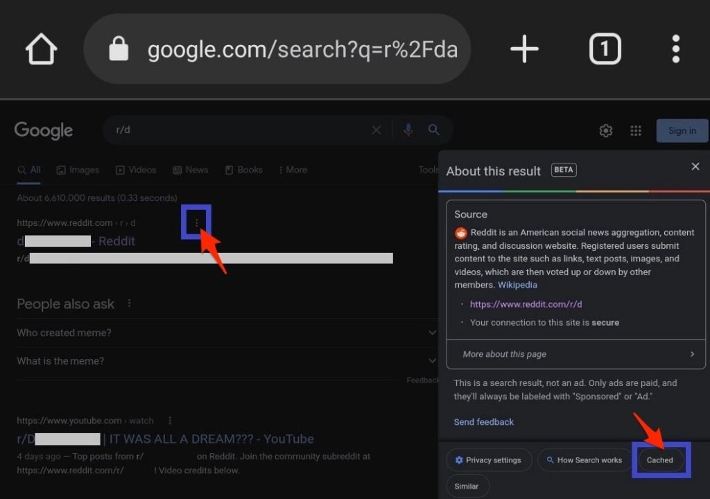 Página do Reddit em cache - Ver Postagens Excluídas do Reddit