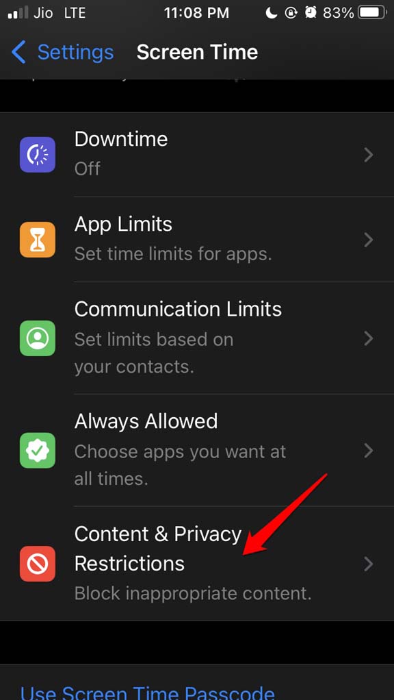 restricciones de contenido y privacidad de iOS