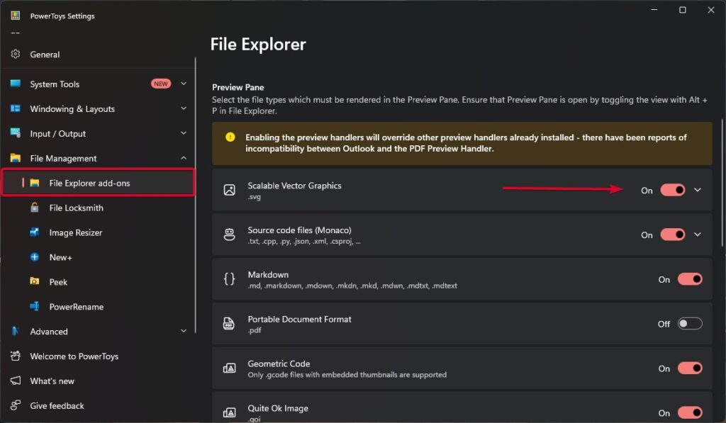 PowerToys - Abilita l'anteprima delle miniature SVG in Windows