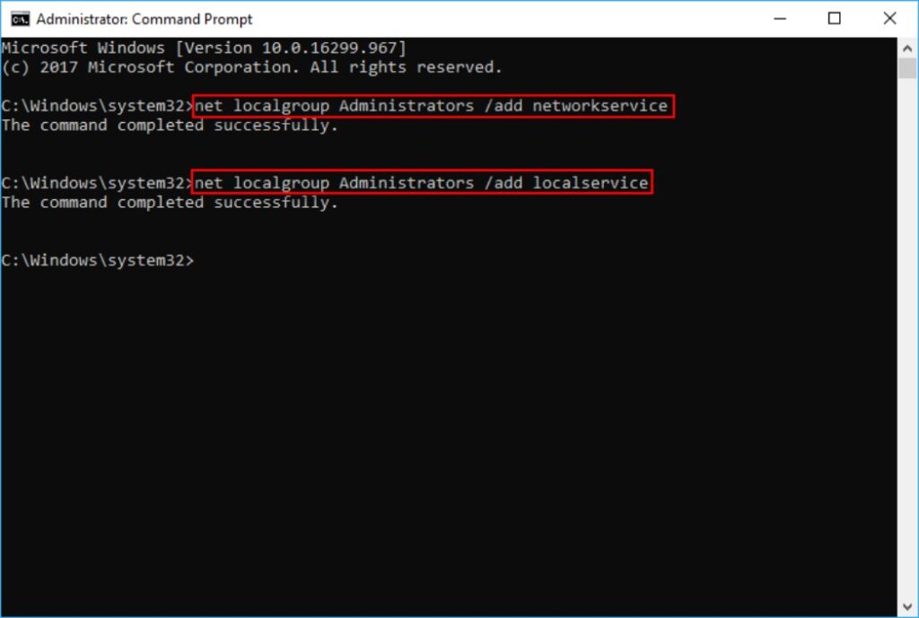 Ajouter des services locaux et réseau à l'aide de l'invite de commande - Services audio ne répondent pas sur Windows