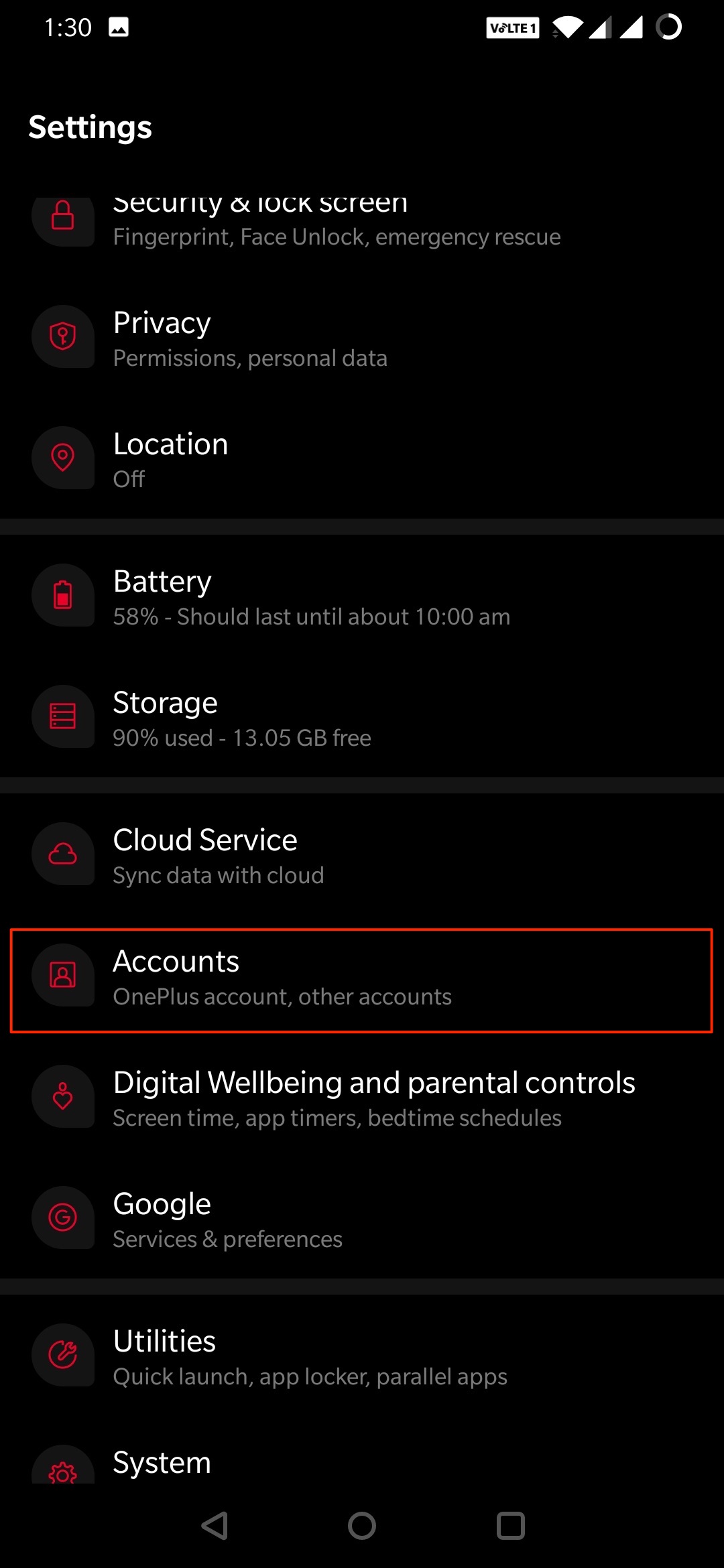 Impostazioni Account Android