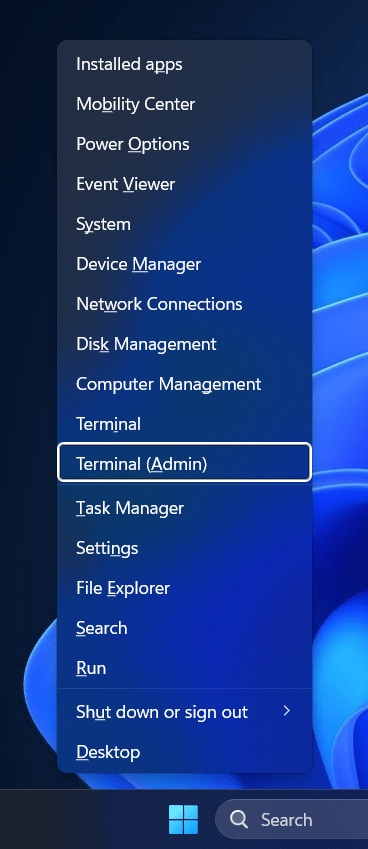 Terminal (Admin) öffnen