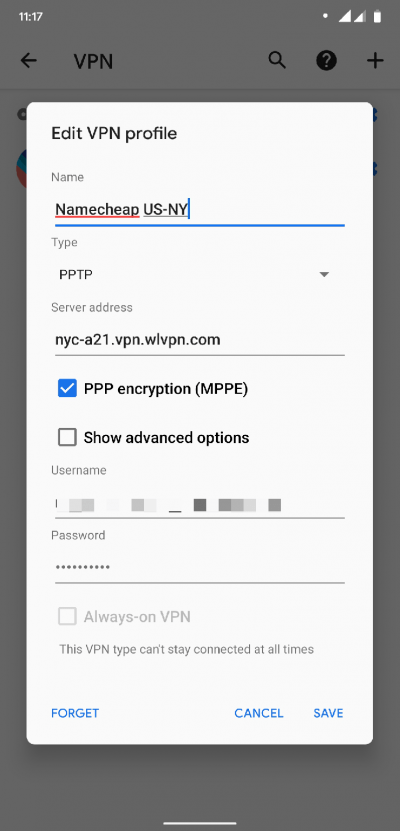 Profilo VPN aggiunto
