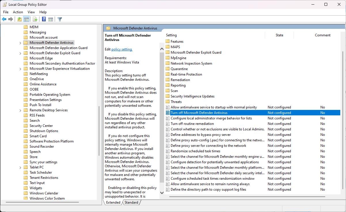 グループポリシーエディタを使用してWindows Defenderウイルス対策をオフにする - アンチマルウェアサービス実行可能ファイルの高いCPU使用率