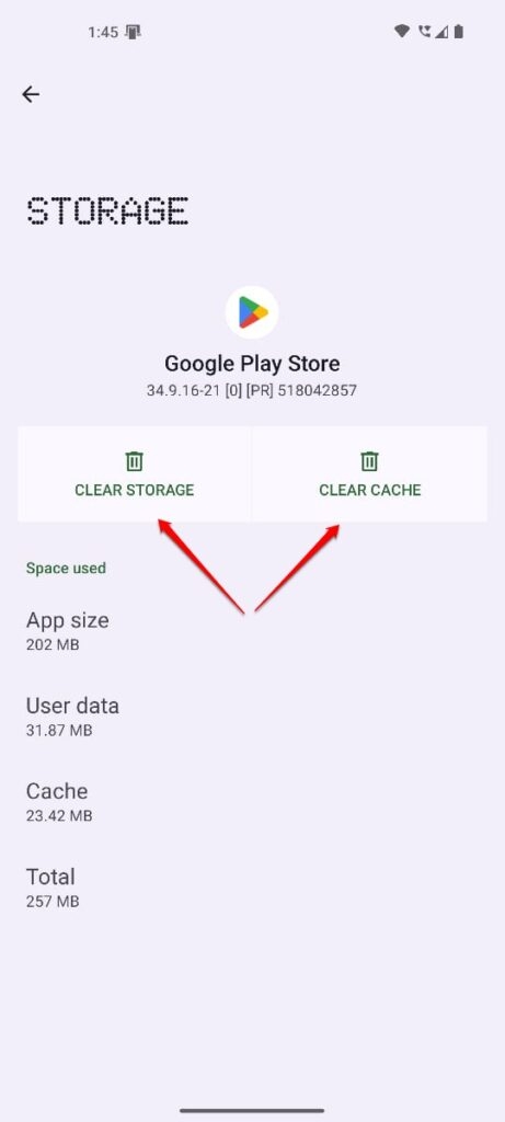 Очистить данные и кэш Play Store