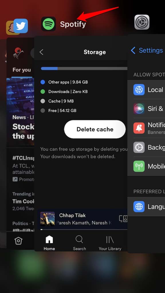 fermer Spotify depuis le sélecteur d'applications