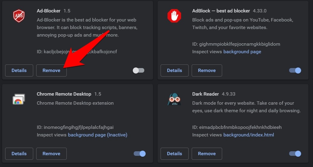удалить расширение из браузера Chrome