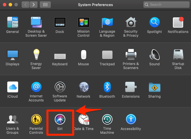 Preferencias del sistema Apple Siri