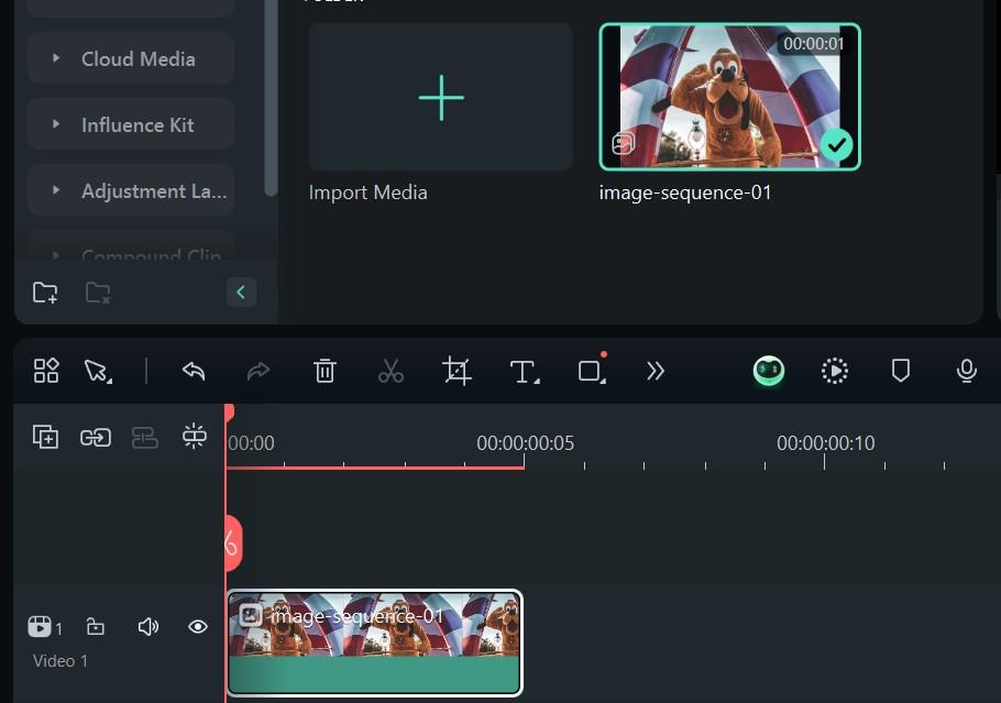 ajout de la séquence d'images à la timeline
