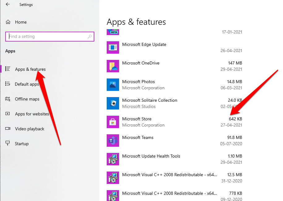 Öffnen Sie Microsoft Store in Apps und Features