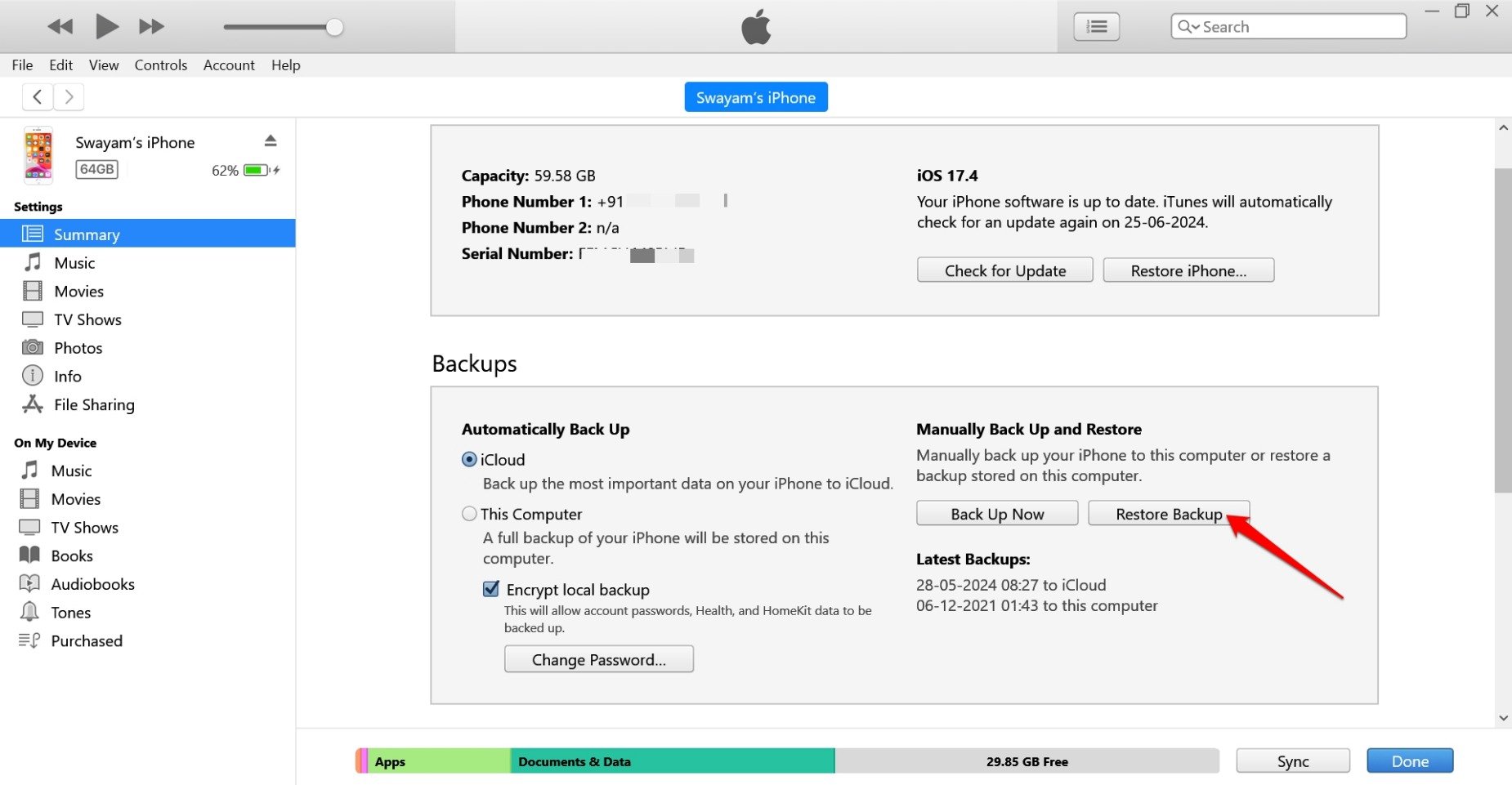 comment restaurer la sauvegarde de l'iPhone