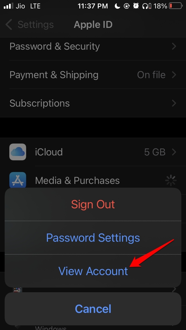 visualizza account apple ID