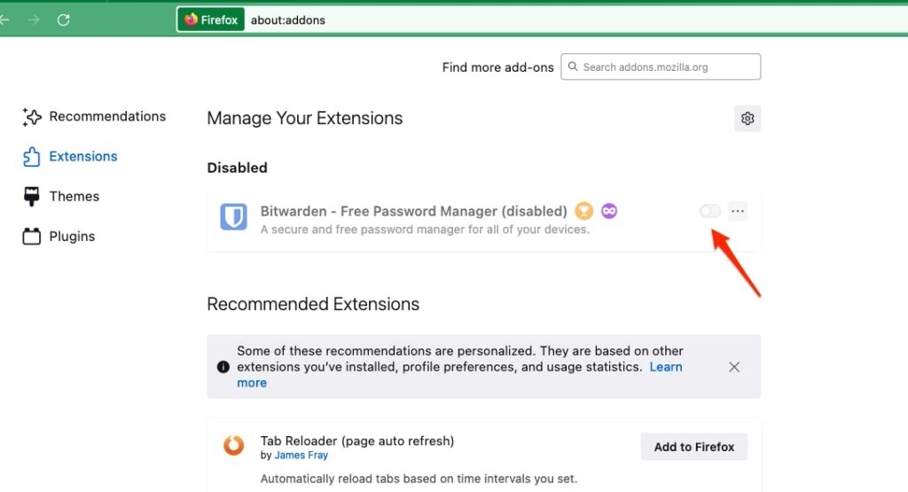 Desactivar extensiones de Firefox
