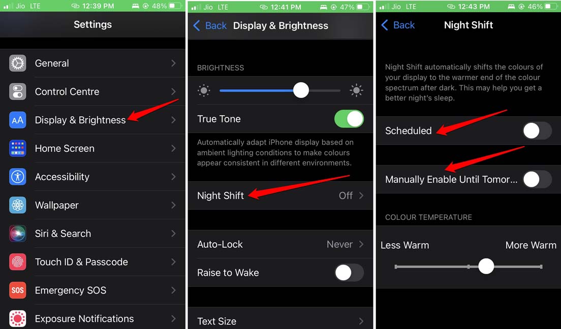 iOSでナイトシフトを無効にする