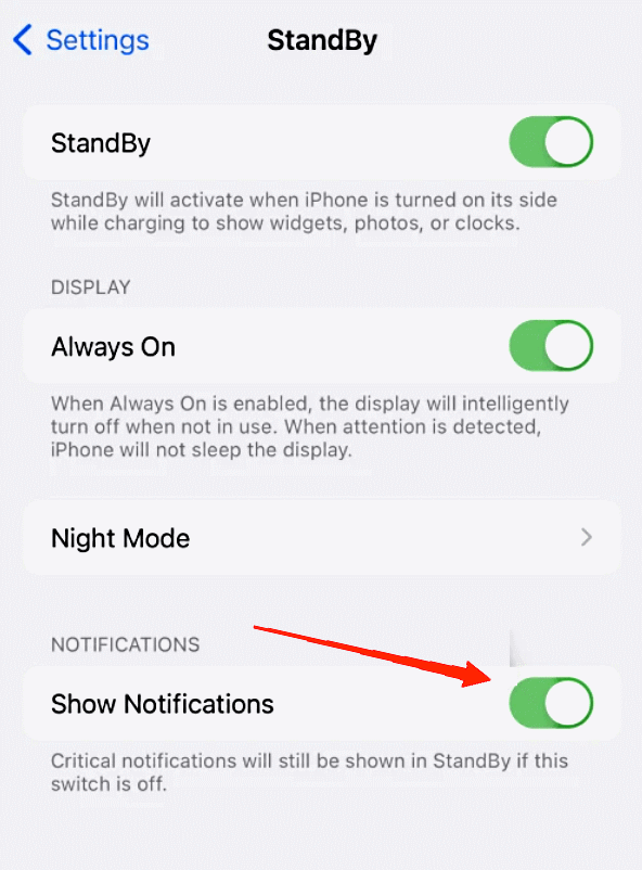 activa el interruptor para la opción Mostrar notificaciones