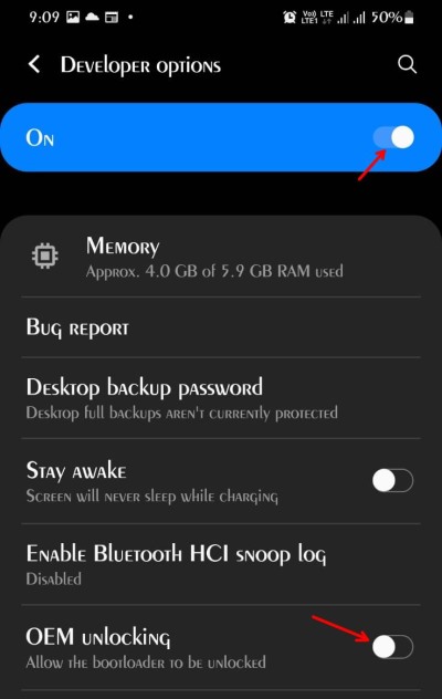 ativar desbloqueio oem android