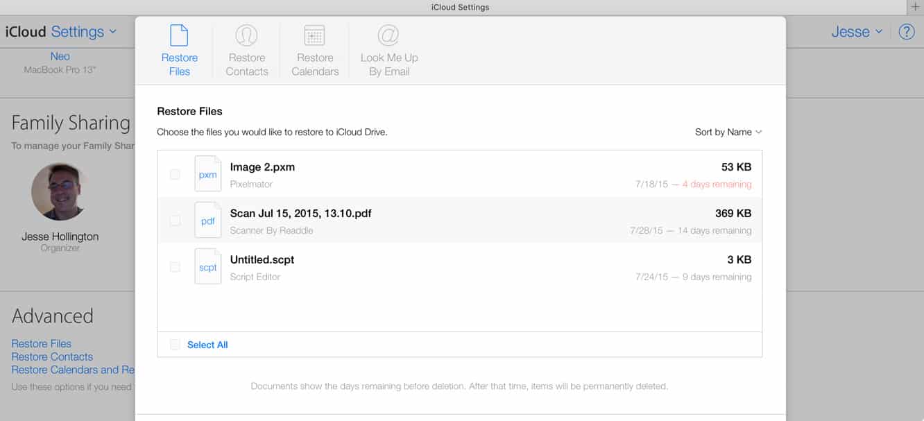 Restaurer des fichiers, contacts et calendriers dans iCloud