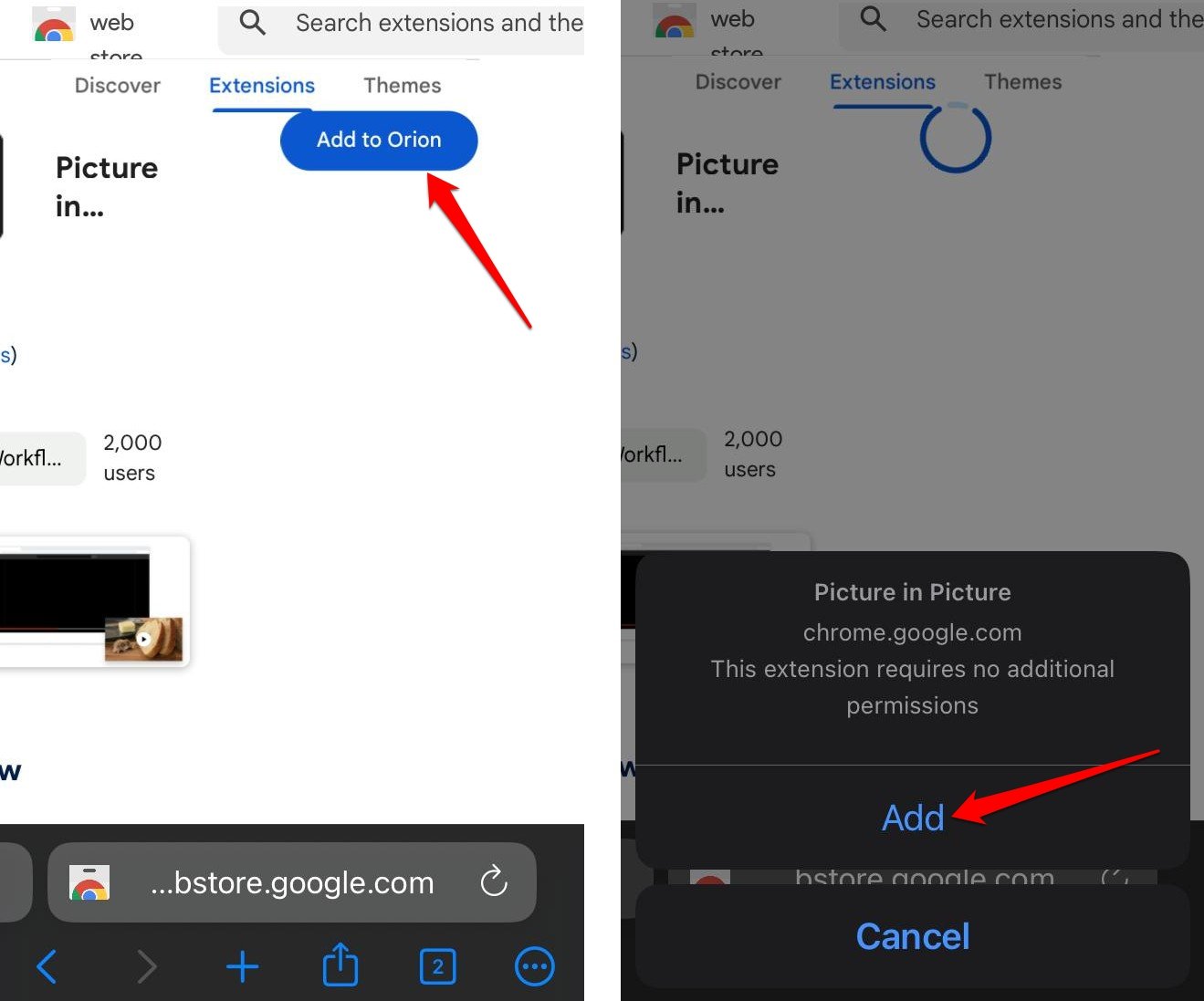 adicionar uma extensão ao Orion