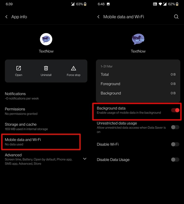 Activar datos en segundo plano