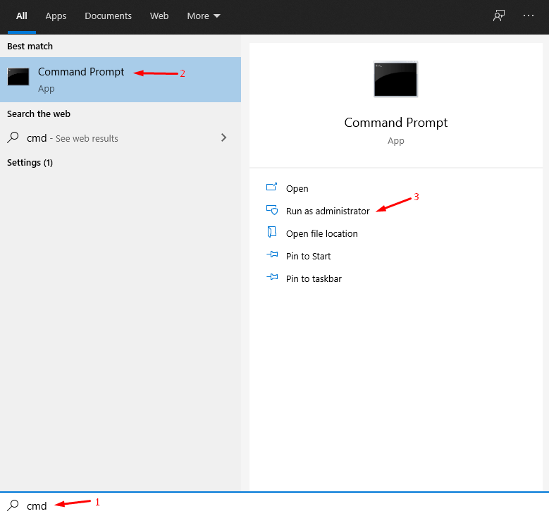 Windowsキー + Sを押してCMDを探す