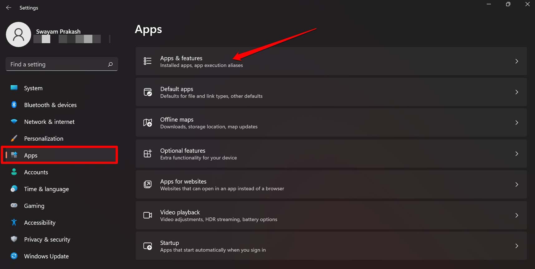 apri funzionalità delle app di Windows