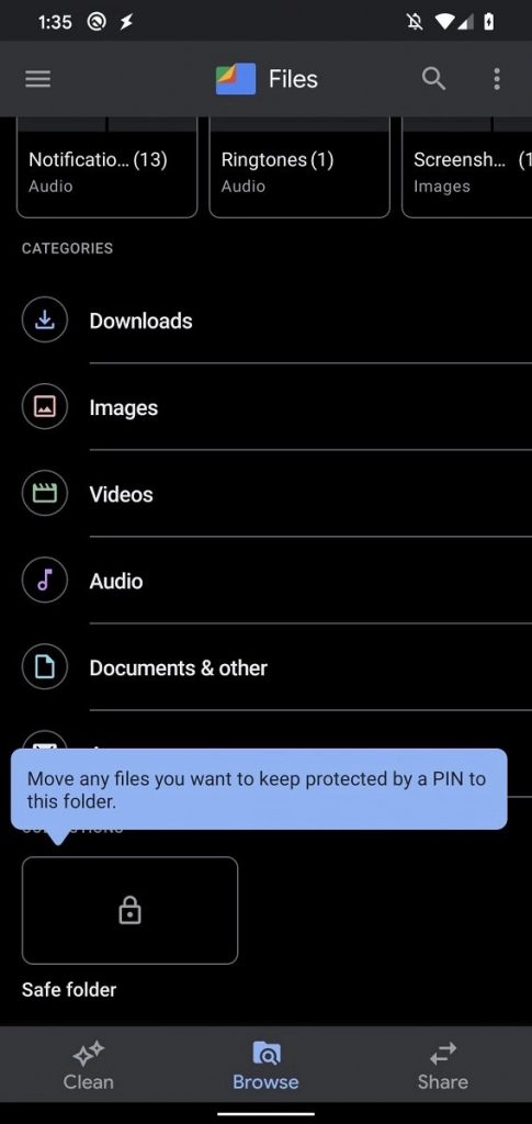 Safe Folder in Google Files