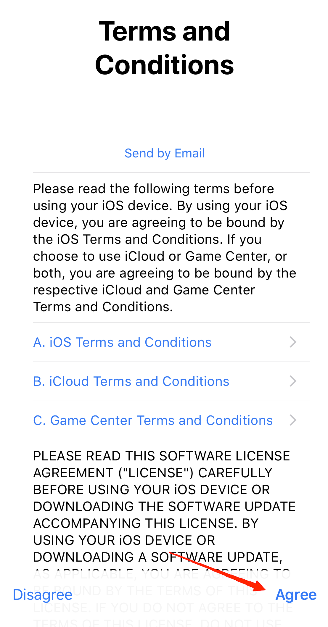 Accepter les nouveaux termes et conditions d'iCloud