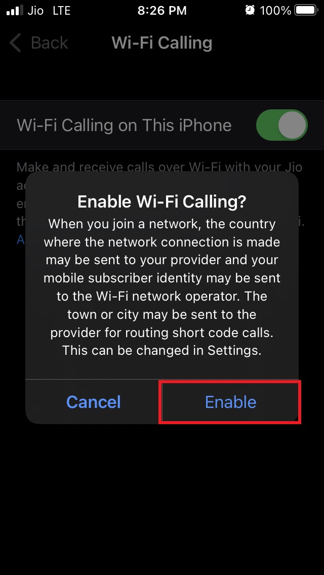 activer l'appel WiFi sur iOS