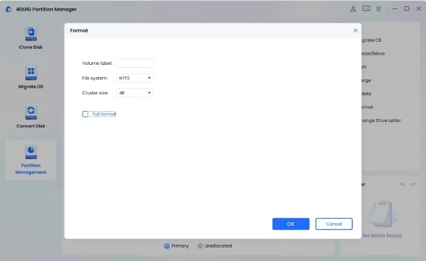 Ajuster les paramètres de format - 4DDiG Partition Manager