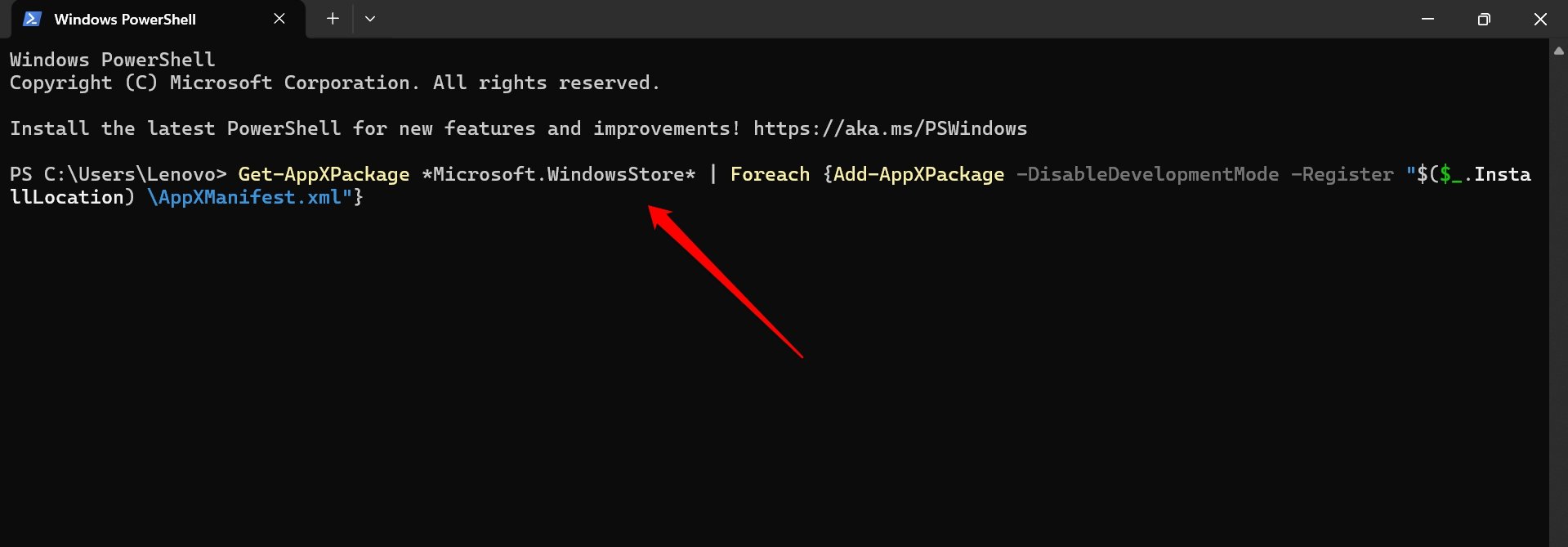 cómo volver a registrar Microsoft Store en Windows 11