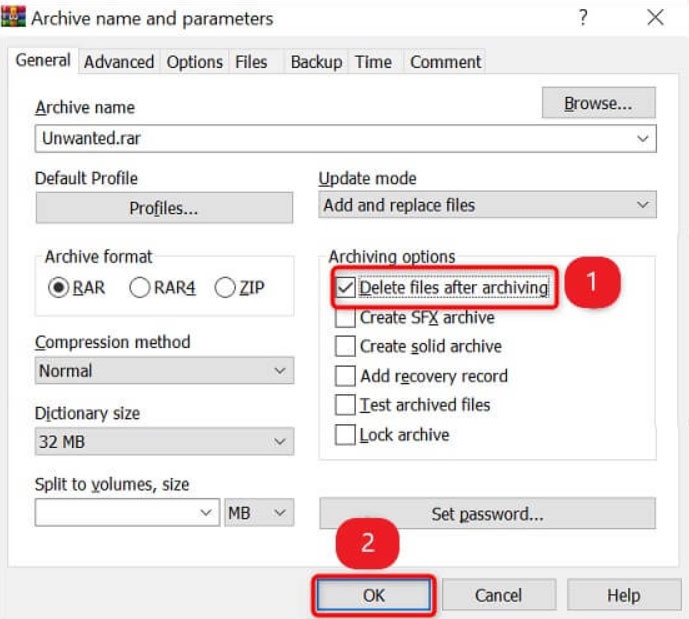 WinRARを使用してフォルダーを強制削除する