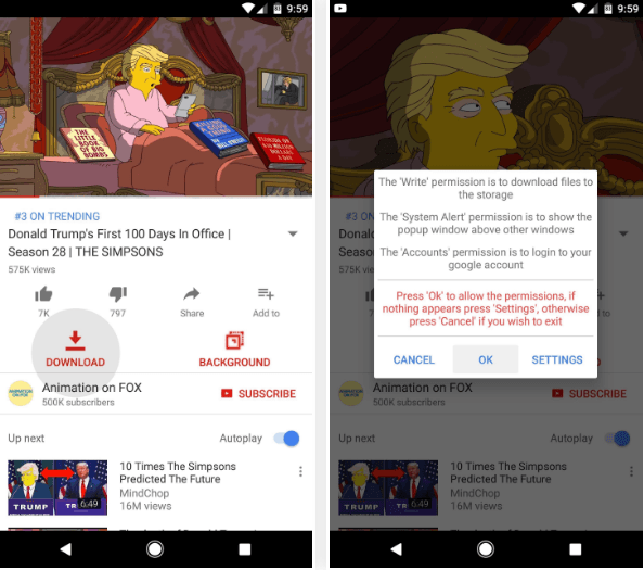 OG YouTube Interface mit Optionen zum Herunterladen und Abspielen im Hintergrund