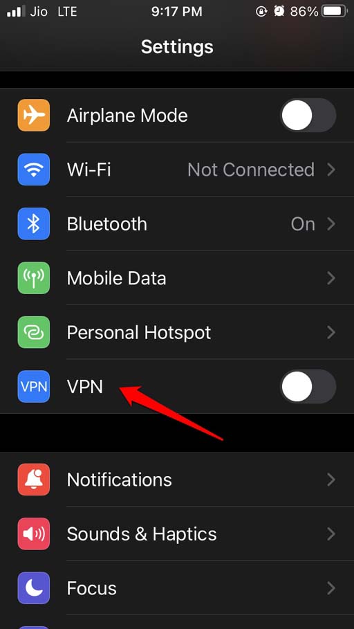 désactiver VPN iOS