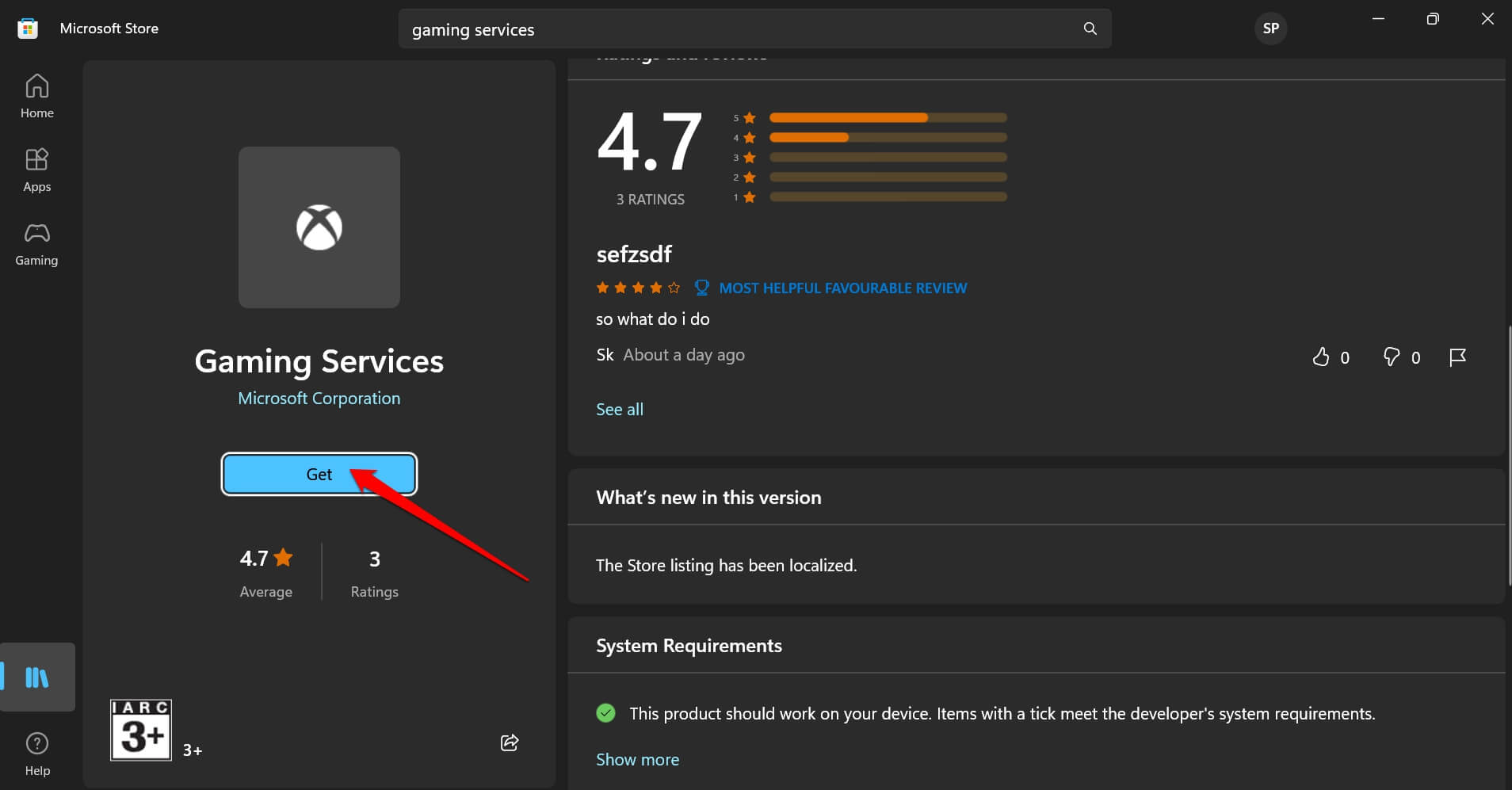 installa i servizi di gioco dal Microsoft Store