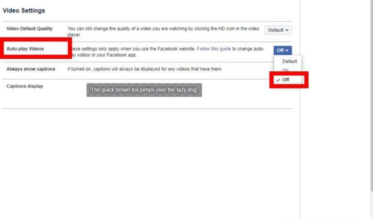 Deaktivieren Sie die Video-Autoplay-Option auf Facebook