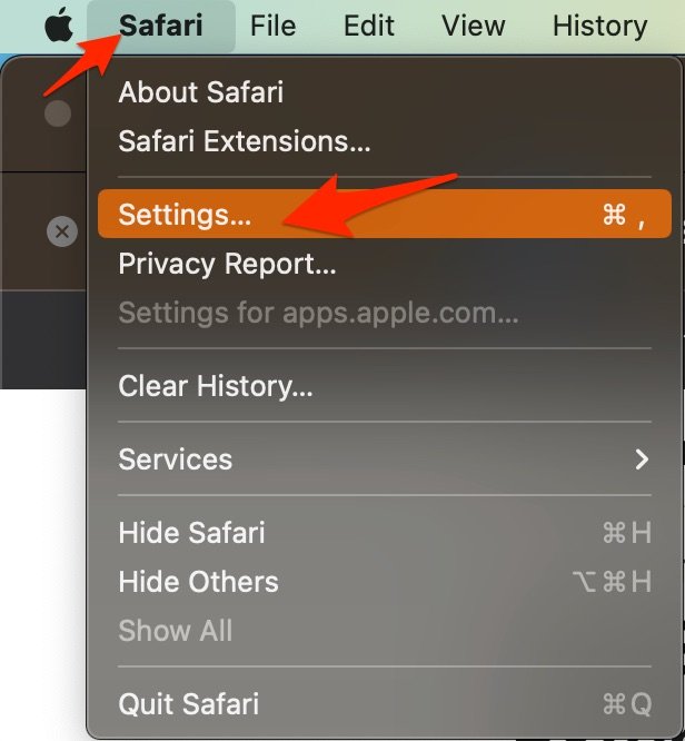 Configurações do Safari