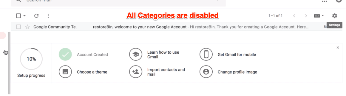 Masquer les onglets de catégorie dans la boîte de réception Gmail