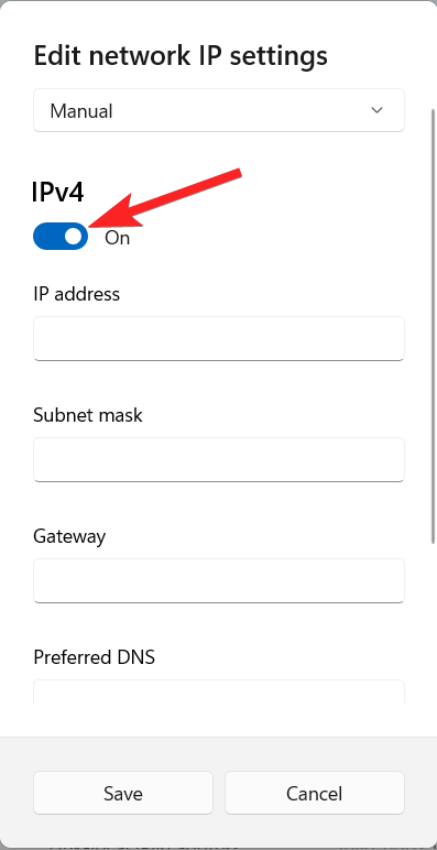 Habilitar el interruptor IPv4